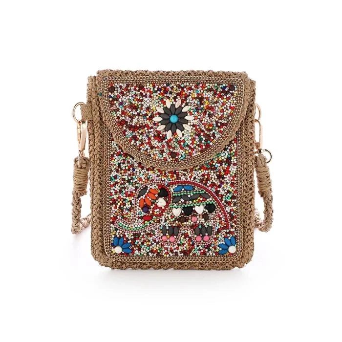 TELEFOONTASJE BOHO - KHAKI/FUCHSIA