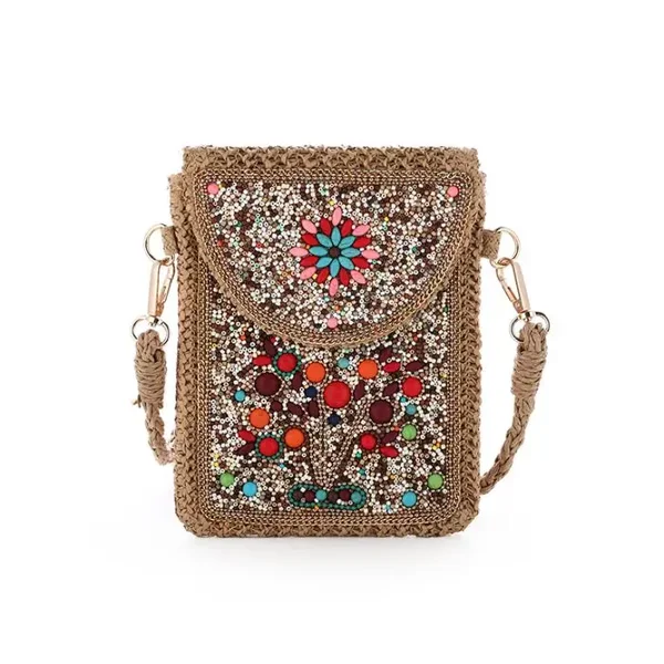 TELEFOONTASJE BOHO - KHAKI/ROOD