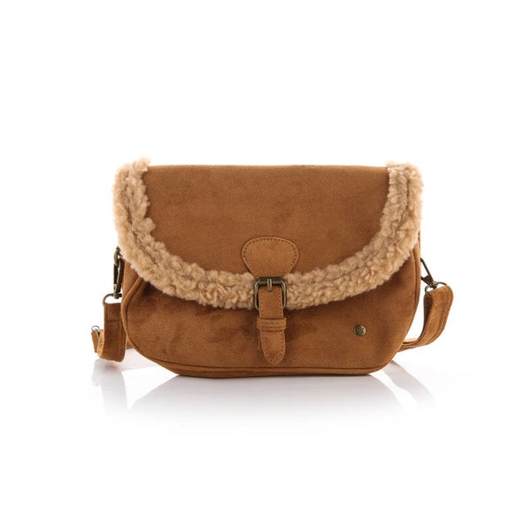 SUEDINE TASJE MET TEDDY - CAMEL