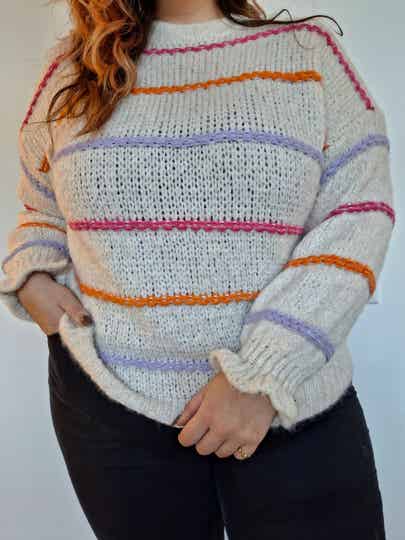 GEBREIDE TRUI MET STREPEN - WIT