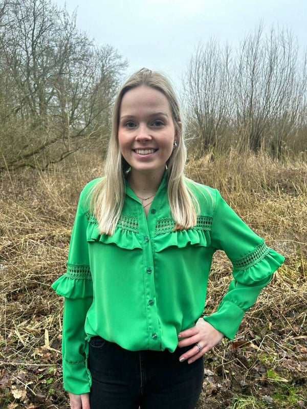 BLOUSE MET BRODERIE - GROEN