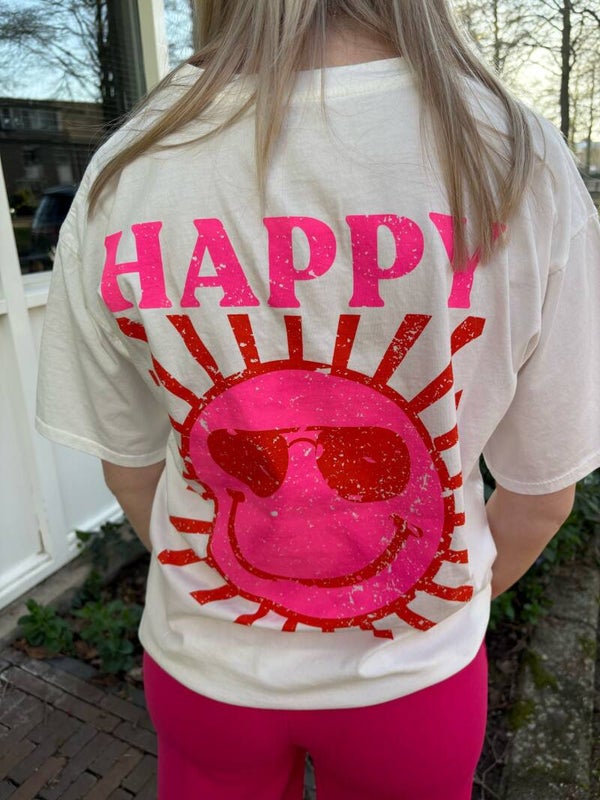 T-SHIRT HAPPY SMILEY - WIT