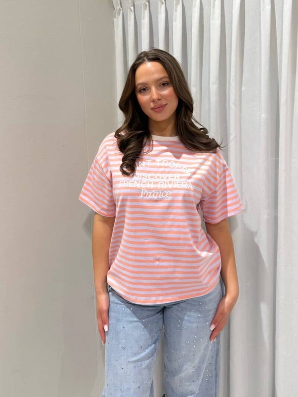 GESTREEPT T-SHIRT SAINT TROPEZ - LILA/ORANJE