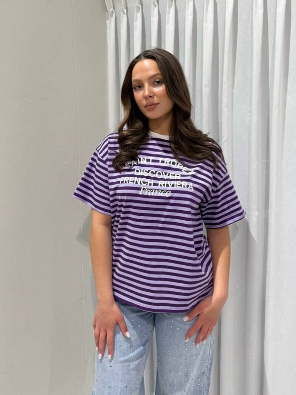GESTREEPT T-SHIRT SAINT TROPEZ - PAARS/LILA