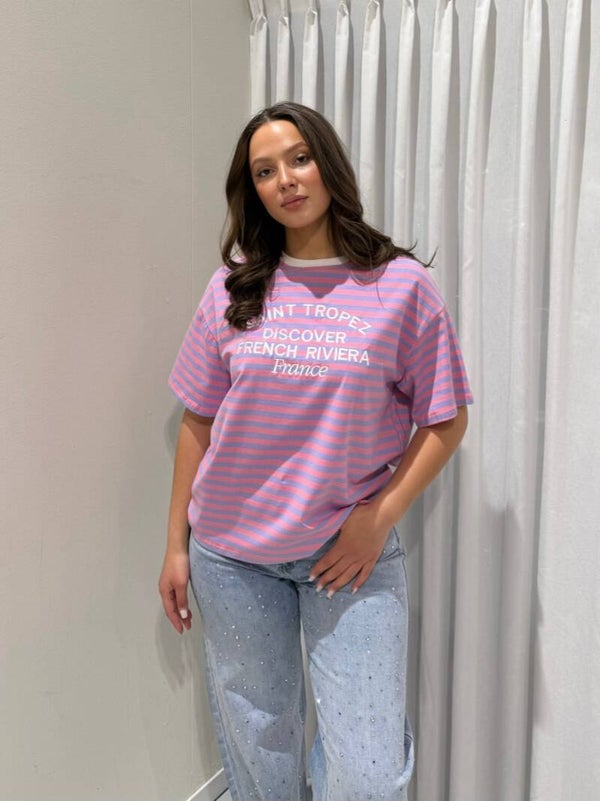 GESTREEPT T-SHIRT SAINT TROPEZ - ROZE/LILA