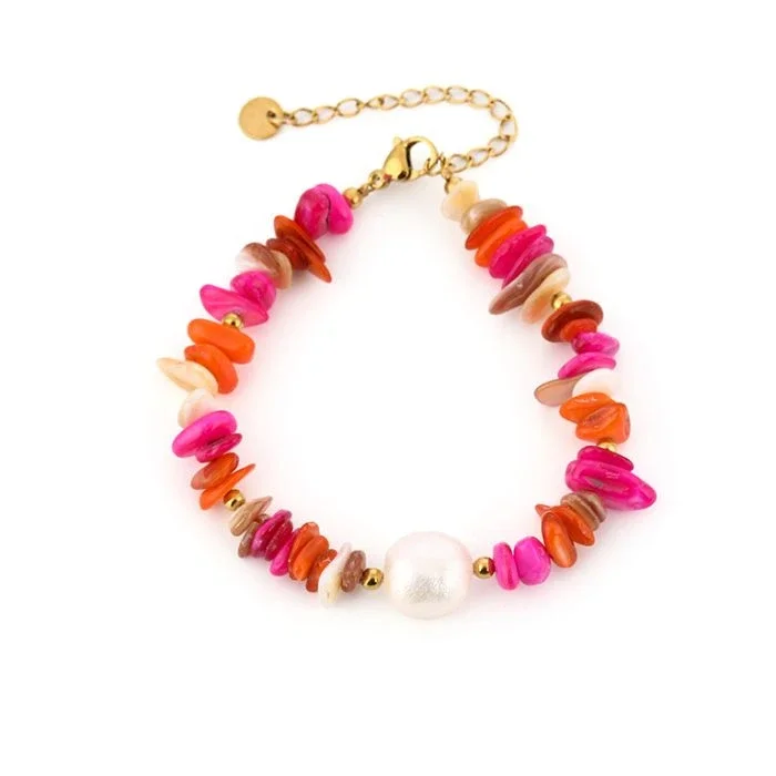 ARMBAND JE19079 - FUCHSIA/ORANJE/GOUD