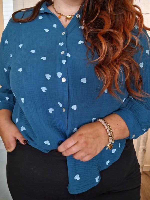 MOUSSELINE HARTJES BLOUSE - PETROL
