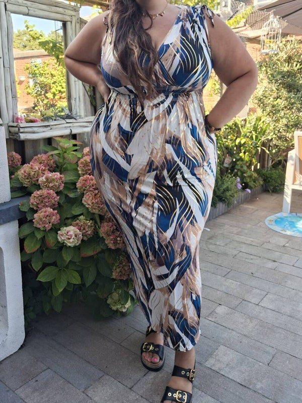 MAGIC DRESS PAINTERLY SWIRL LANG - ZAND/NAVY