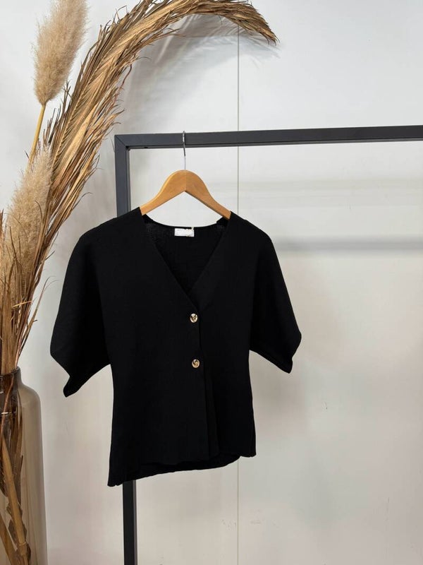 TOP MET GOUDEN KNOPEN - ZWART