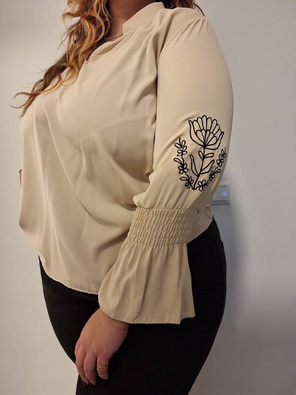 TOP MET BORDUURSELS - BEIGE