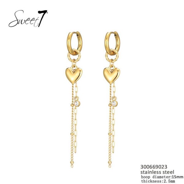 OORBELLEN HEART & CHAIN - GOUD