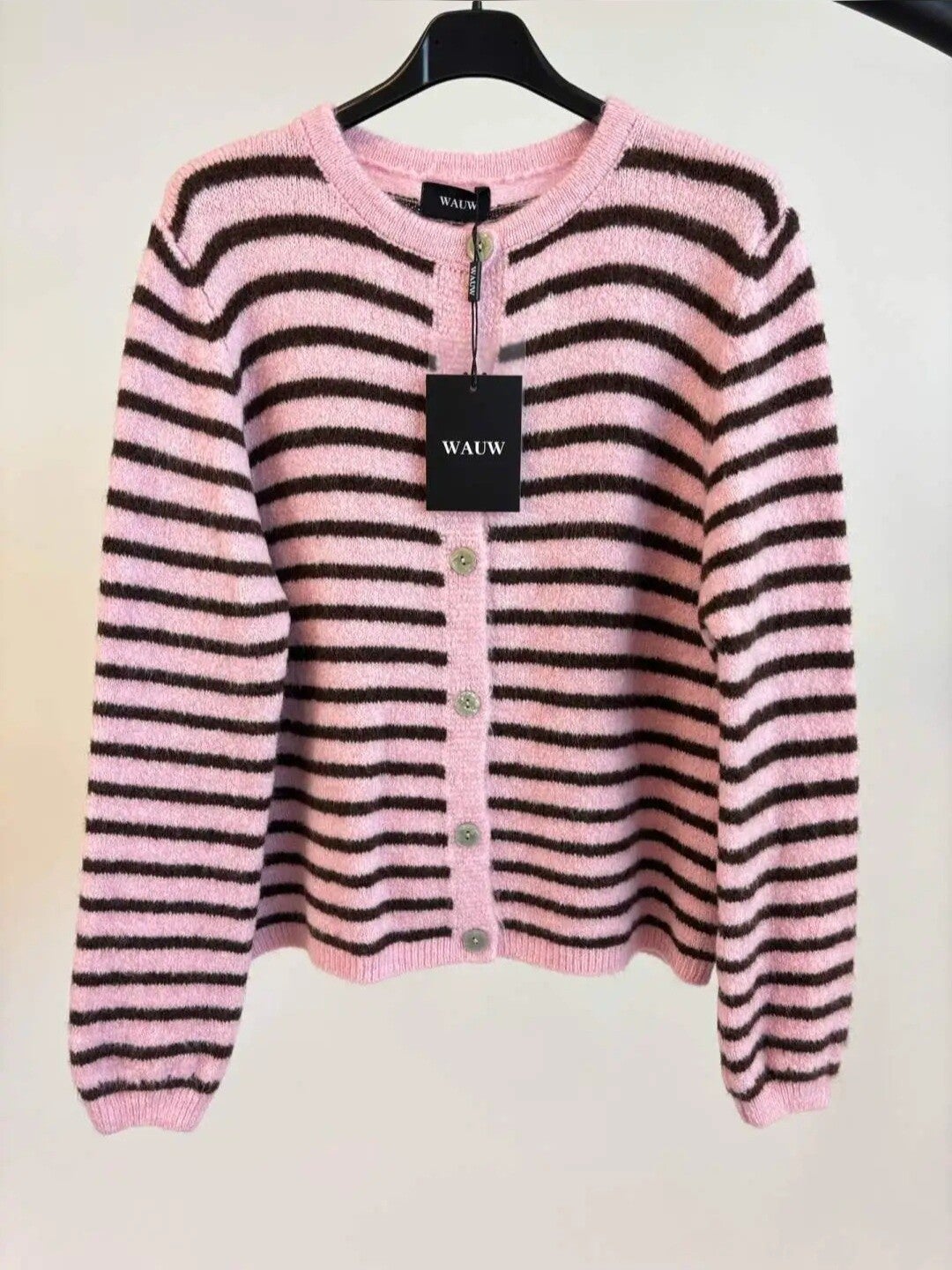 GESTREEPT VESTJE - DONKERBRUIN/LICHTROZE