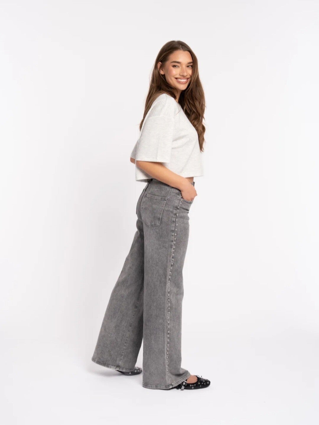 REDIAL JEANS MET STUDS - GRIJS