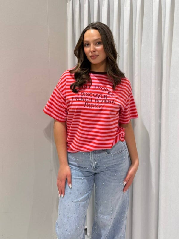 GESTREEPT T-SHIRT SAINT TROPEZ - ROZE/ROOD