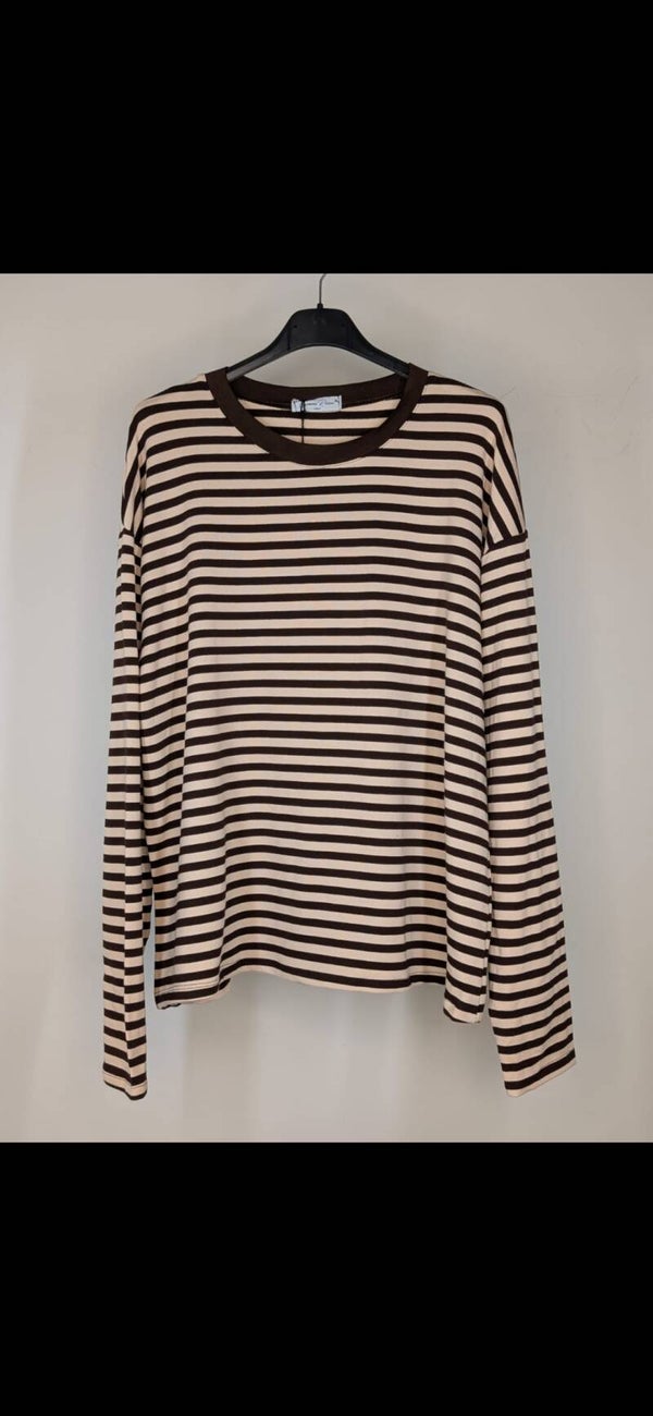 LONGSLEEVE MET STREEPJES - BRUIN/ECRU