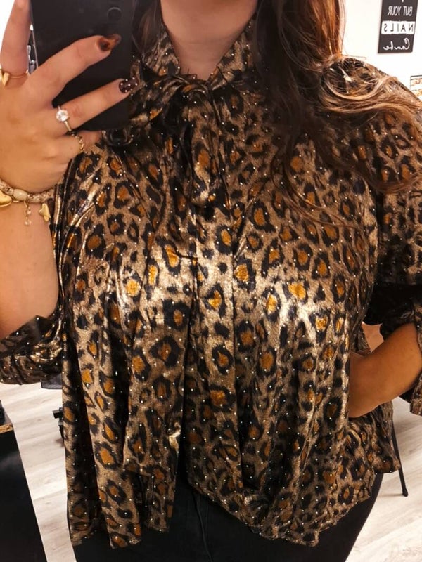 BLOUSE PANTER & STRASS - BRONS