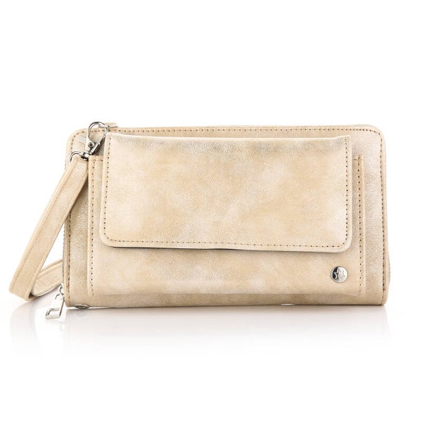 METALLIC PORTEMONNEE MET HENGSEL - BEIGE