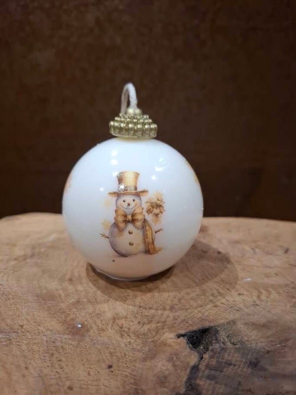 Kerstbal kaars gouden sneeuwman