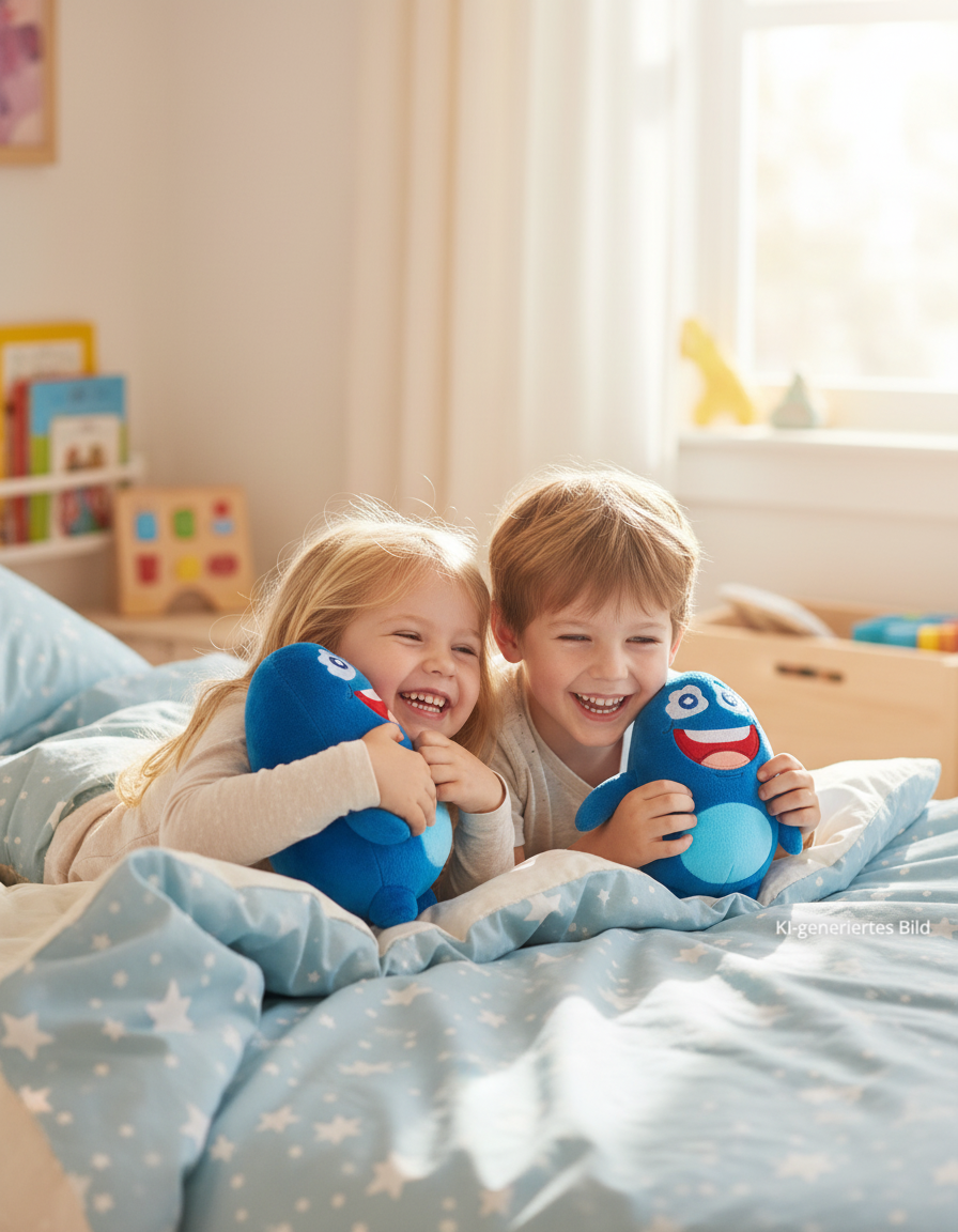 Kinder spielen entspannt mit dem Cubanty Kuscheltier und entdecken Fantasie, Ruhe und kreative Auszeiten im Alltag