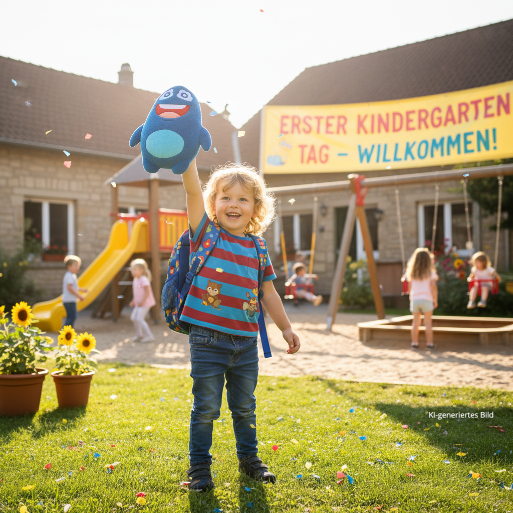 Kind mit Kuscheltier für Sicherheit im Kindergarten und Alltag mit Cubanty