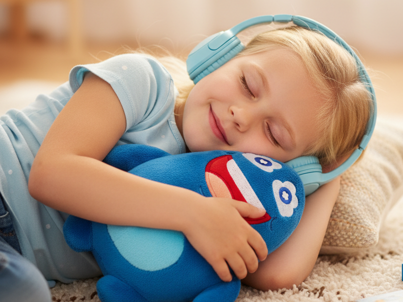 Ein Kind mit Kopfhörern ruht sich bei einer Pausenreise mit Cubanty von der Schule aus