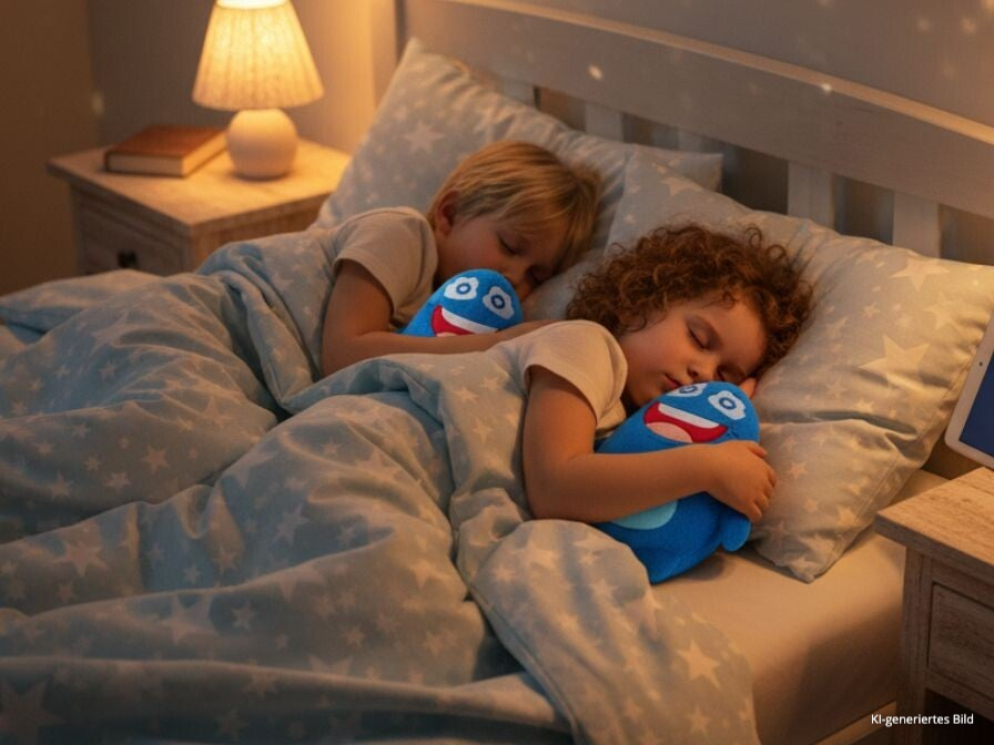 „Kinder schlafen ruhig im Bett mit Kuscheltier - liebevolle Einschlafhilfe für Kinder“