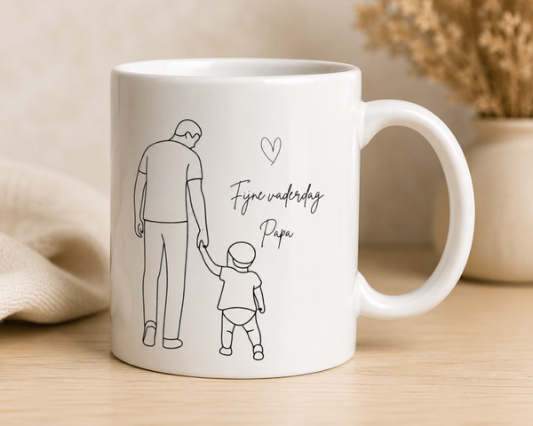 Gepersonaliseerde Vaderdag Mok -  Mok met Naam en Familie Illustratie