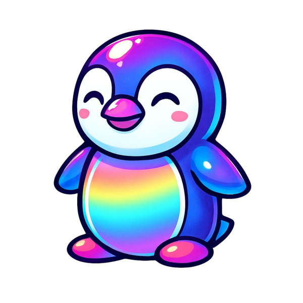 Holographic Penguin Sticker – Cute Rainbow Vinyl Sticker