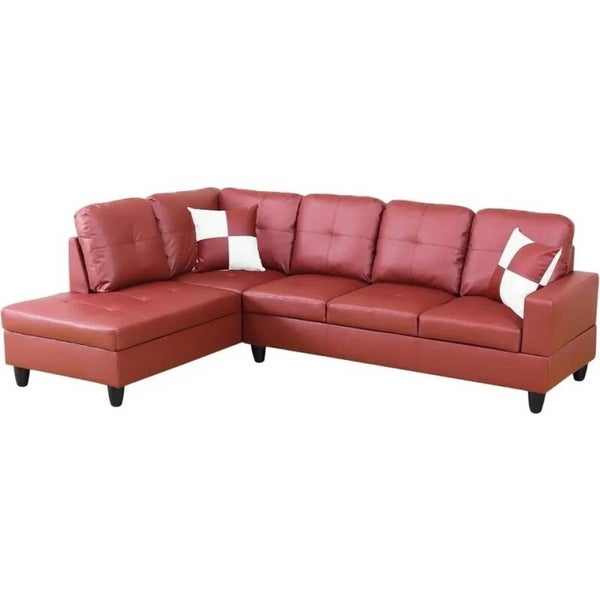 Upholstered Large Sofa, Modern L Shaped Storage Chaise  2 Pillows,Leather Sectional Couches for Living Room Furniture Sets Office