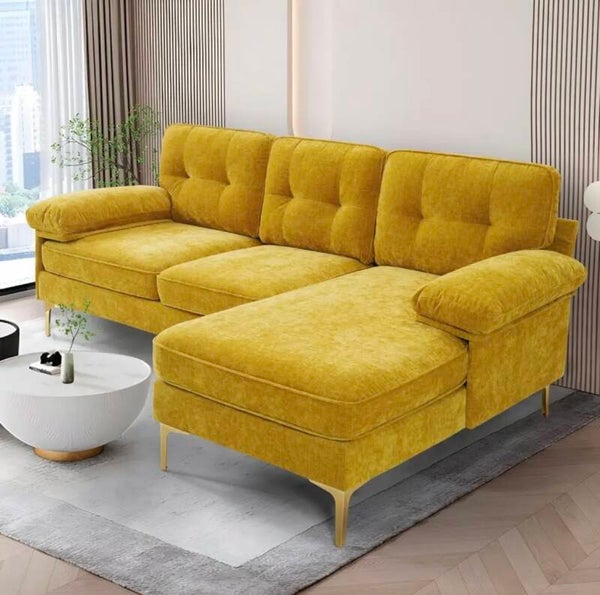 Sectional Convertible Sofa Couch, Modern Chenille Fabric L- Shaped Couch