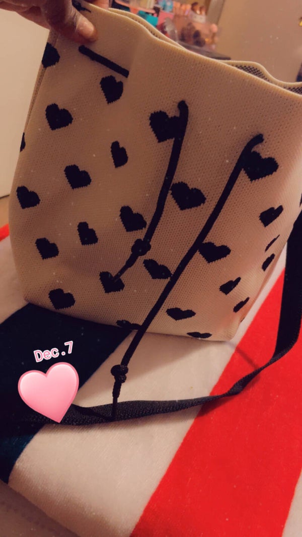 Cream white & Black drawstring bag