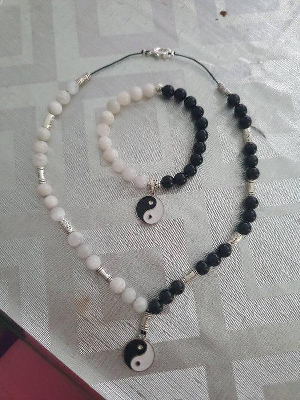 Ensemble Yin Yang + perle tibétaine