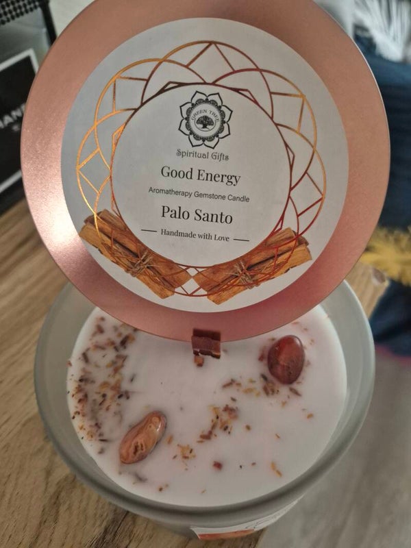 Bougie énergie palo santo et pierre de Cornaline + odeur
