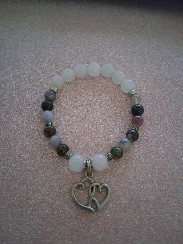 bracelet Rhodonite 6 mm et Quartz Rose 8 mm accidents vasculaire, amour