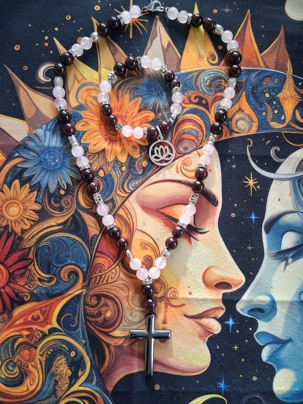 Ensemble Grenat et  Quartz Rose, Purification, courage, amour, confiance