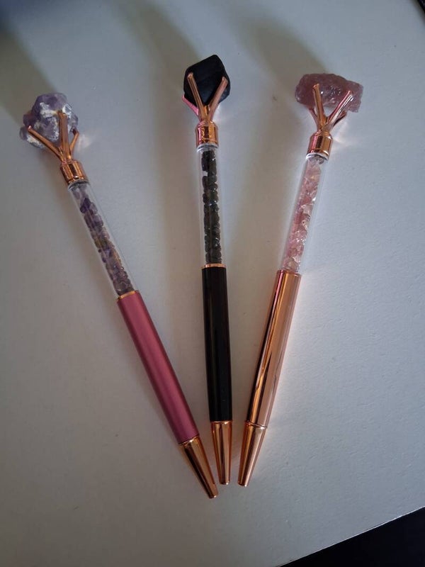 Stylo au choix, Améthyste, Quartz fraise, Obsidienne noire