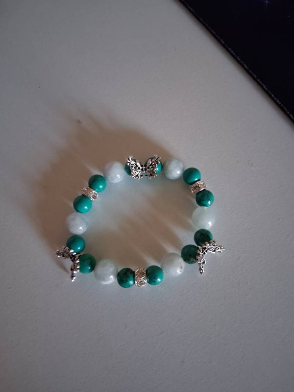 Aigue Marine, Turquoise strass et papillon, douleur, circulation, digestion