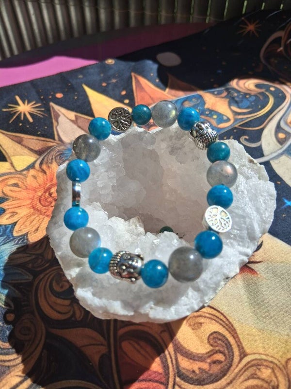bracelet Labradorite, Appatite,  et strass, capacité, mal être, protection, perte de poids