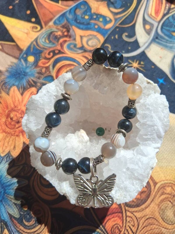 Bracelet Agathe de Bostwana et oeil de faucon, tristesse, solitude, vue