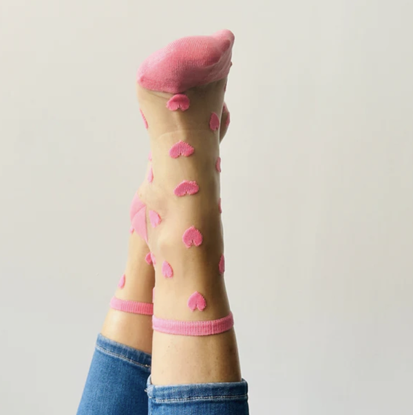 Sockette fantaisie coeurs LAURE rose flashy