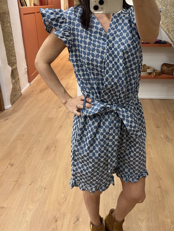 Combishort col V Bleu Azur HONORINE