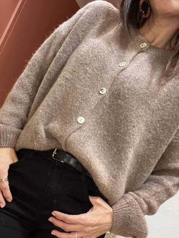 Gilet oversize uni col rond en baby alpaga MAX champagne