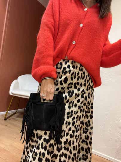 Sac en cuir daim à franges BOBBI noir