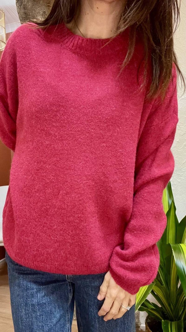 Pull col rond RUBEN framboise