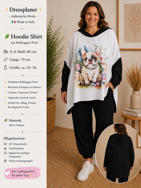 Dressplaner Hoodie Shirt mit Bulldoggen-Print in Größe 54-56