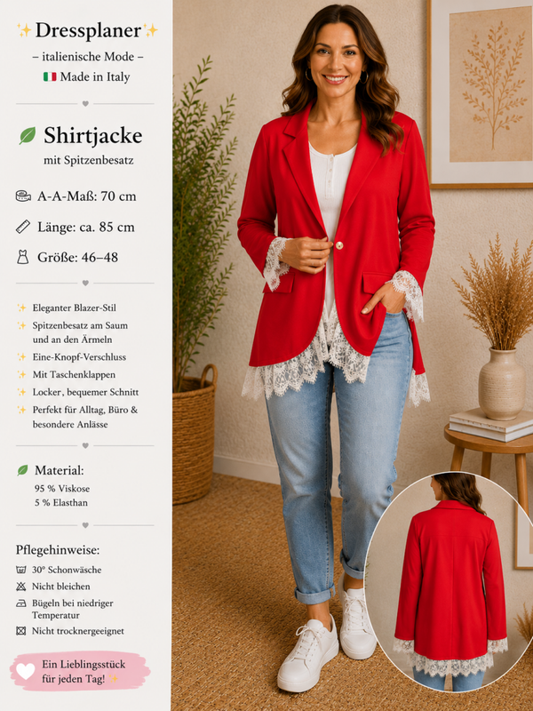 Dressplaner Shirtjacke mit Spitzenbesatz in Größe 46-48