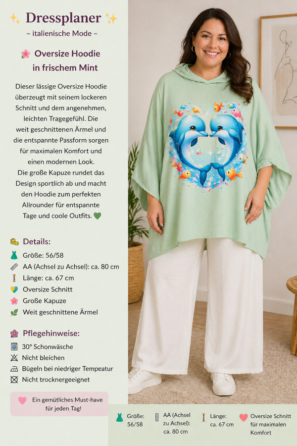 Oversized Hoodie in frischem Mint - Größe: 56/58