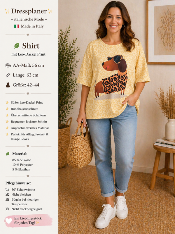 Dressplaner Shirt mit Leo-Dackel Print - Größe: 42–44