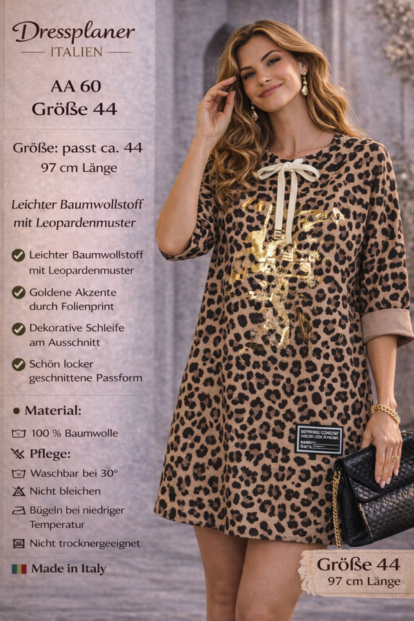 Leopard Kleid / Longshirt mit Goldprint in Größe 44