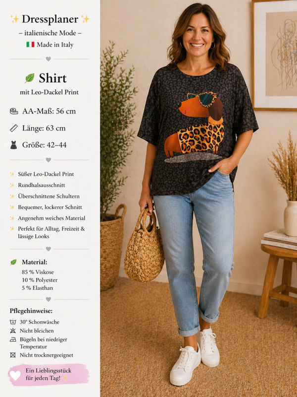 Dressplaner Shirt mit Leo-Dackel Print - Größe: 42–44